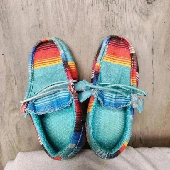 Roper Youth Blue Aztec 'CHILLIN SERAPE' SLIP-ON MOCCASINS SHOES Size 10 - Picture 4 of 8